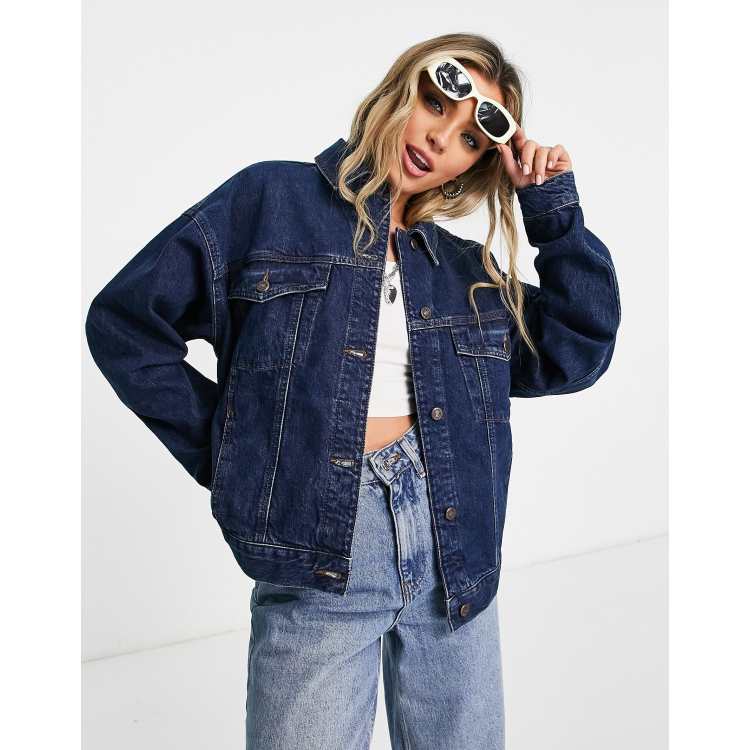 Topshop oversized denim jacket in bright indigo