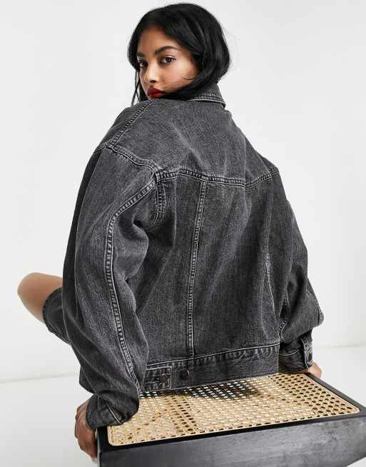 Dark grey denim jacket womens sale