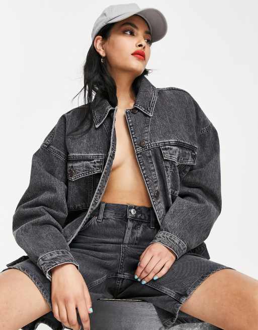 Topshop oversized denim jacket in gray ASOS