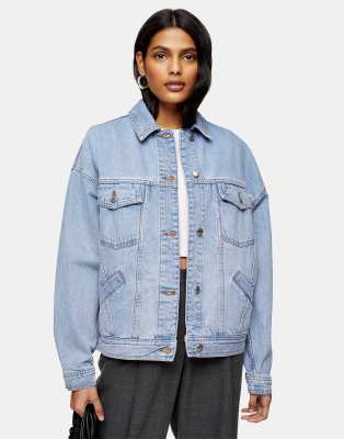 Topshop oversized denim jacket in mid blue wash | ASOS