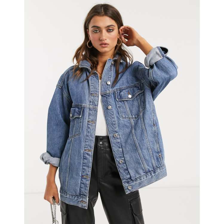 Moto oversized denim jacket best sale