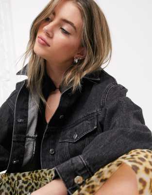 topshop oversized denim jacket black