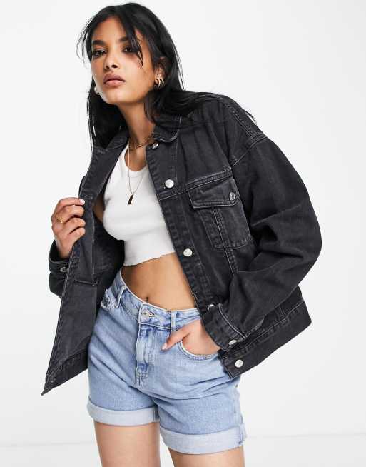 Topshop oversized denim jacket in washed black