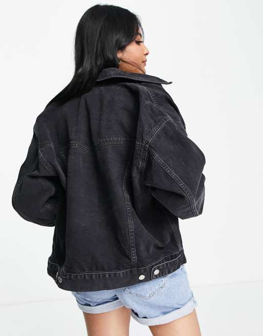 Topshop oversized denim jacket in washed black