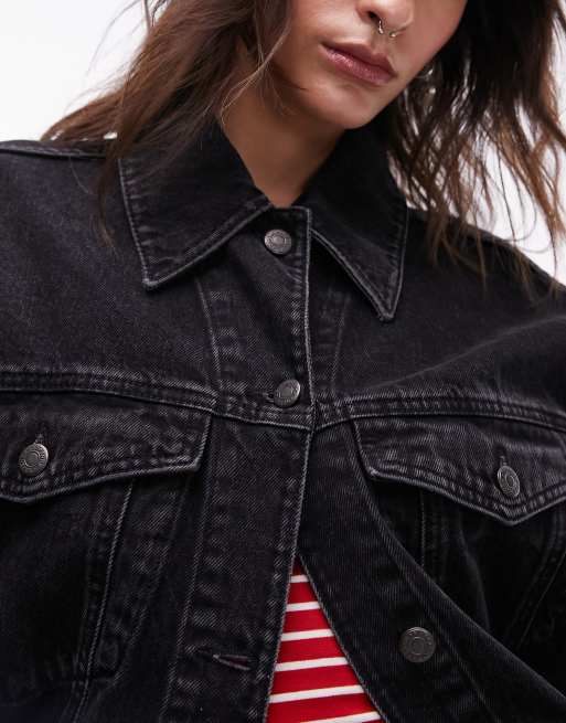 Topshop oversized denim jacket in washed black