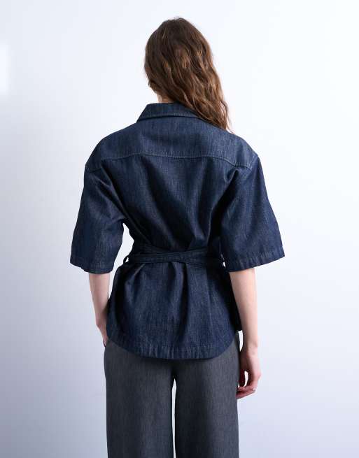 Topshop - Oversized denimskjorte med bindebånd på ryggen i firkantet pasform, 2 af 4