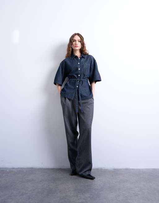 Topshop - Oversized denimskjorte med bindebånd på ryggen i firkantet pasform, 3 af 4