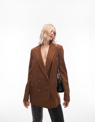 Topshop oversized double breasted blazer in chocolate