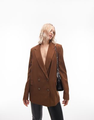 Topshop oversized double breasted blazer in chocolate