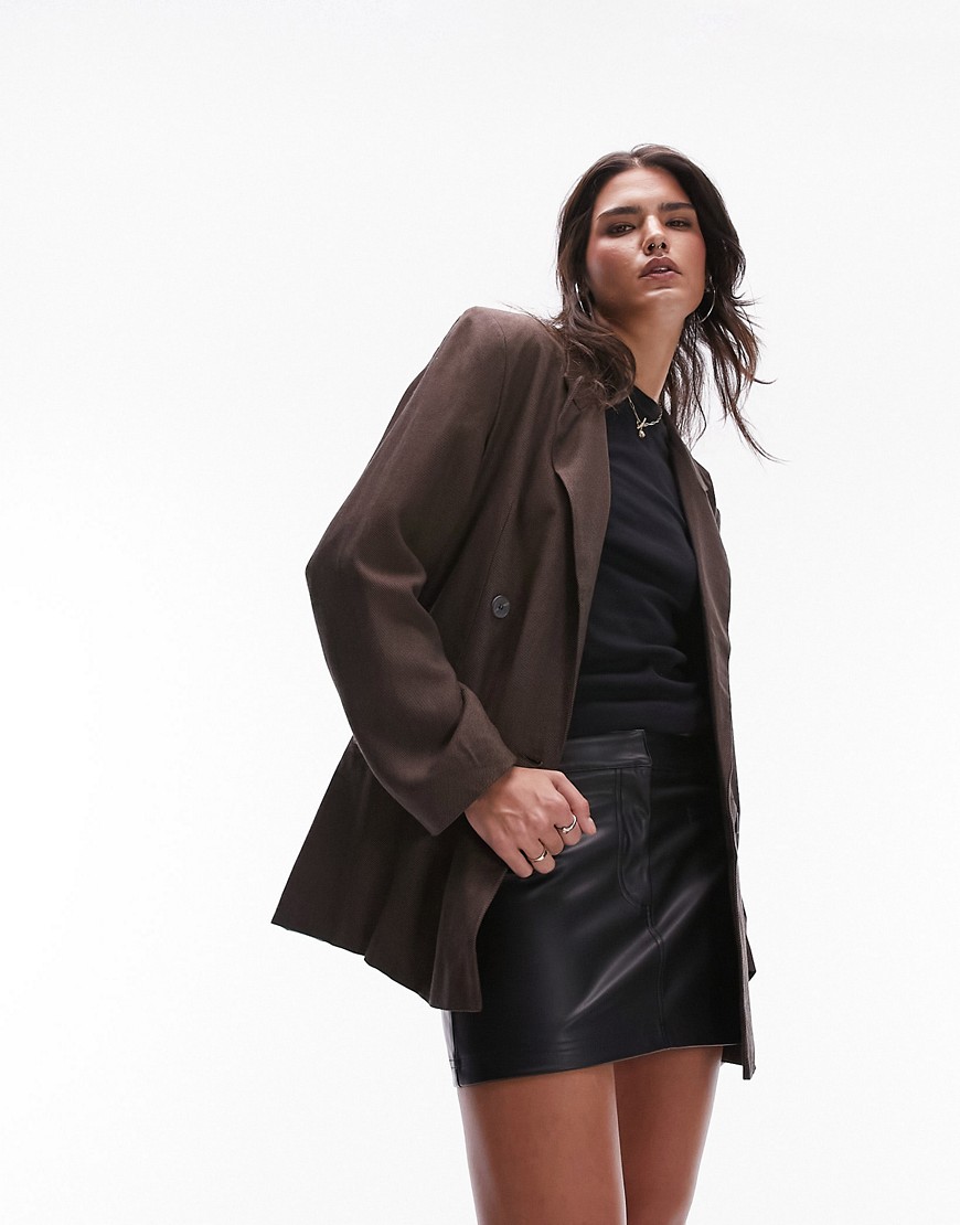 Topshop oversized double breasted blazer in chocolate-Brown