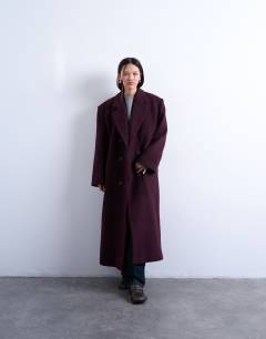 Oversized double breasted mensy overcoat with wool in aubergine