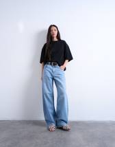 Topshop oversized drop shoulder tee in black