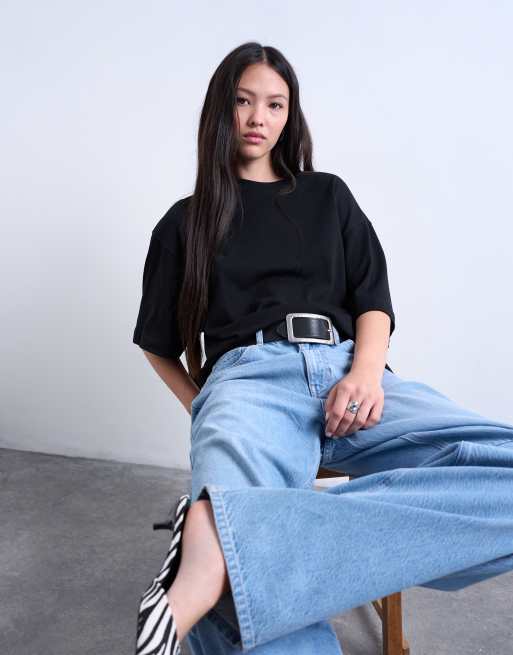 Topshop oversized drop shoulder tee in black