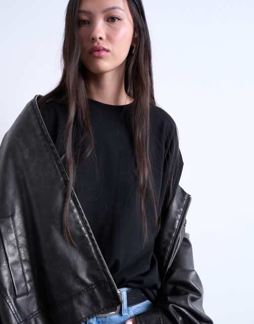 Topshop oversized drop shoulder tee in black
