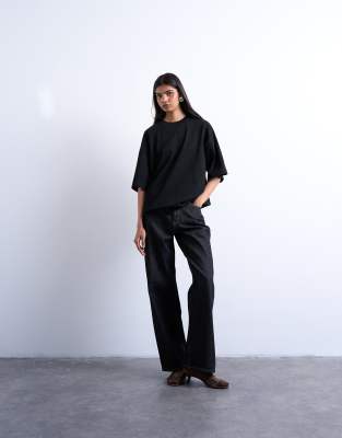 Topshop Oversized Drop Shoulder Tee In Black
