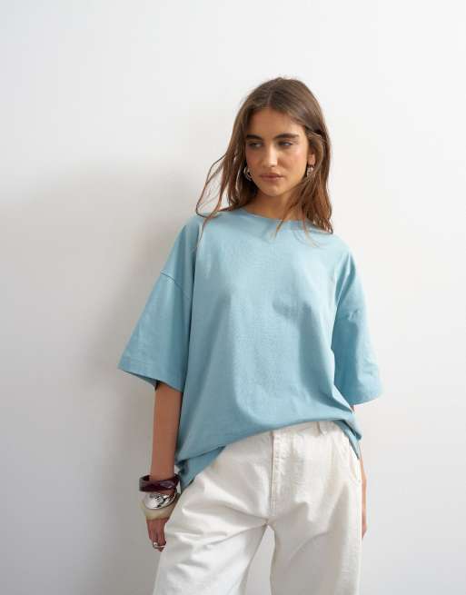 Topshop oversized drop shoulder tee in blue, 2 of 4