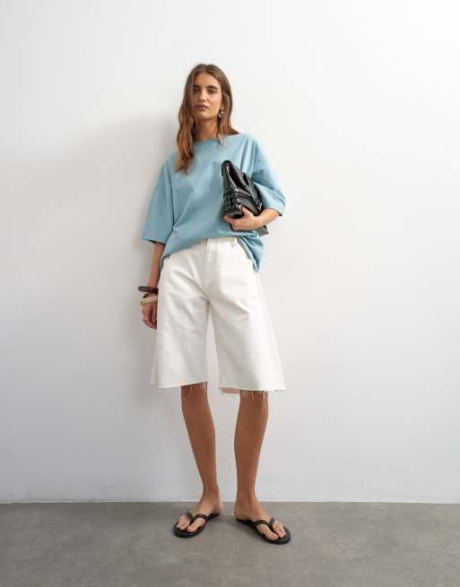 Topshop oversized drop shoulder tee in blue, 3 of 4