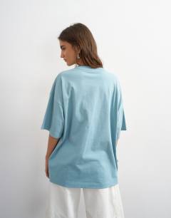 Model wearing Oversized drop shoulder tee in blue
