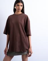 Topshop oversized drop shoulder tee in brown