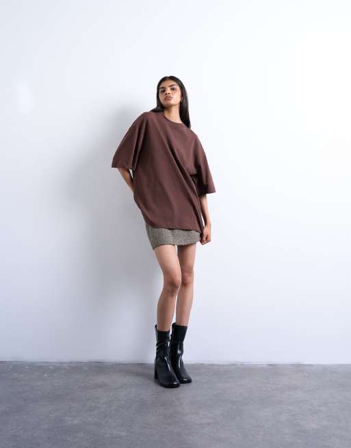 Topshop oversized drop shoulder tee in brown, 2 of 4