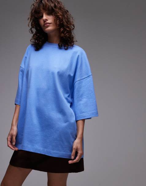 Topshop oversized drop shoulder tee in cornflower - view 1
