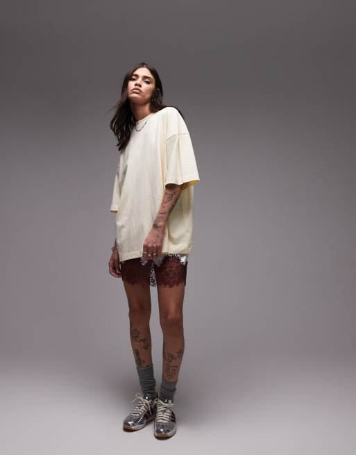 Topshop oversized drop shoulder tee in fresh buttermilk, 2 of 4