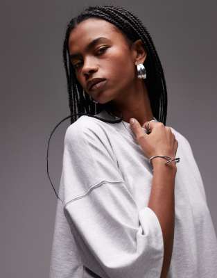 Topshop Oversized Drop Shoulder Tee In Gray