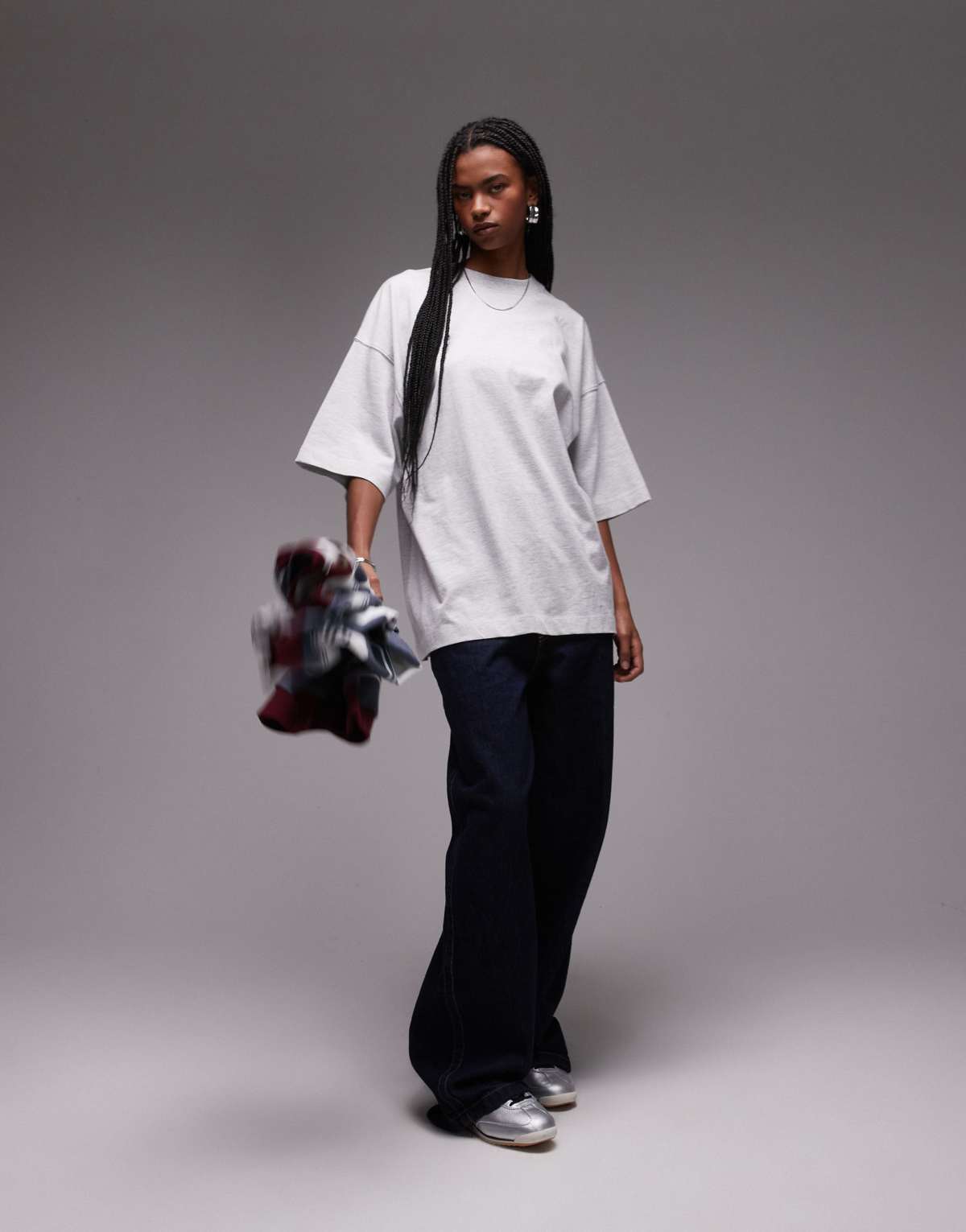 Topshop oversized drop shoulder tee in mid grey marl