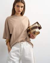 Topshop oversized drop shoulder tee in taupe