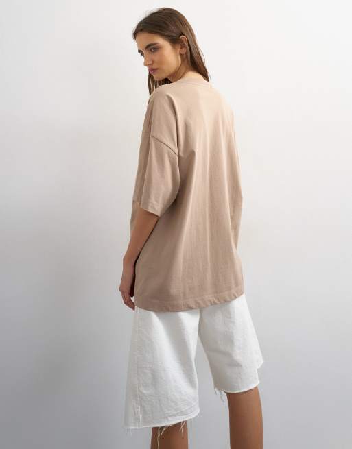 Topshop oversized drop shoulder tee in taupe, 4 of 4
