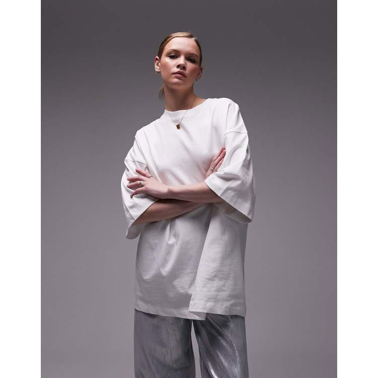 Topshop oversized drop shoulder tee in white ASOS