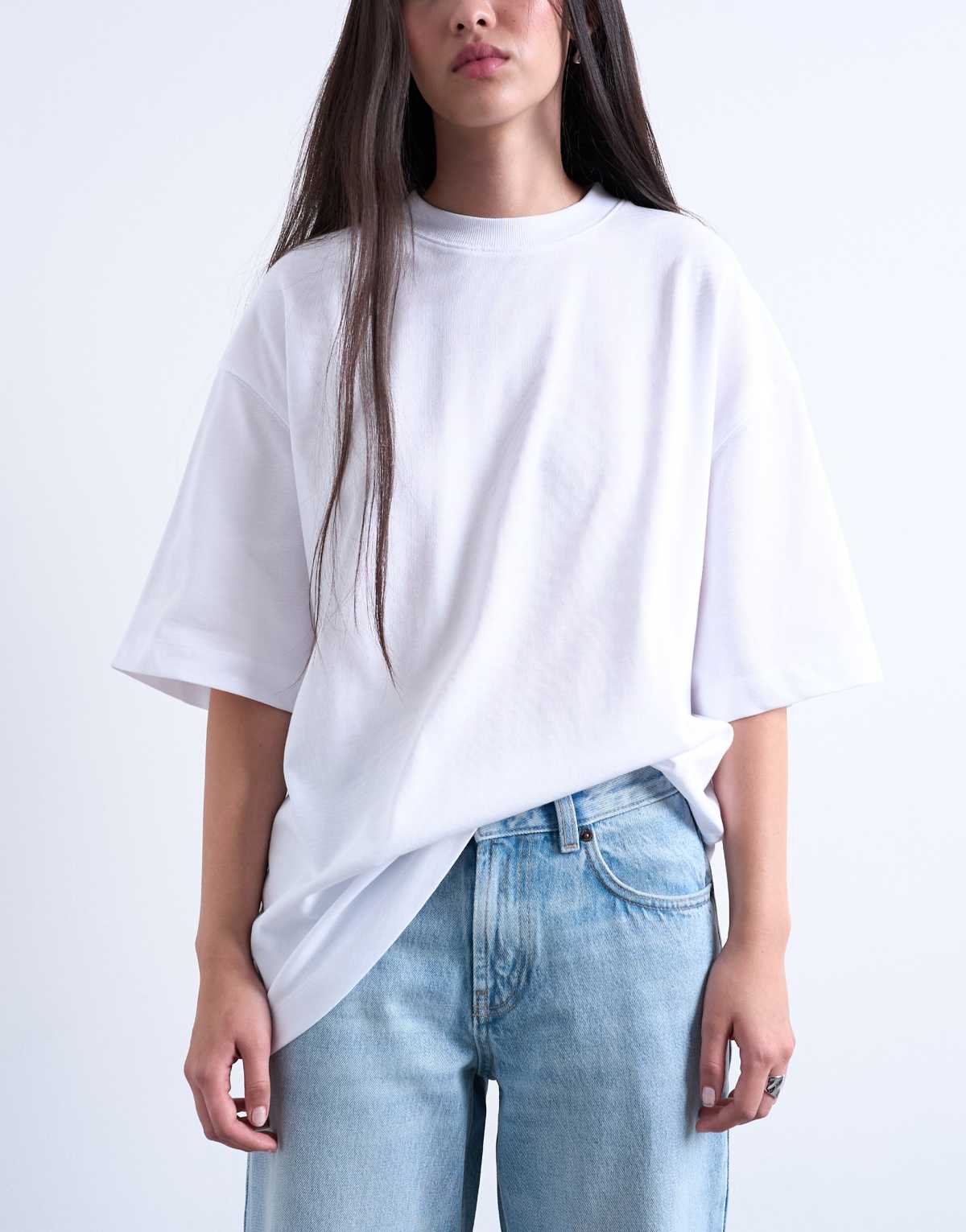 Topshop oversized drop shoulder tee in white
