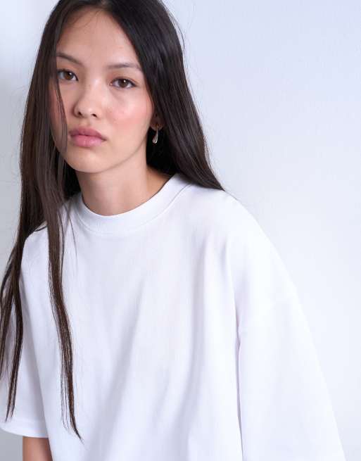 Topshop oversized drop shoulder tee in white