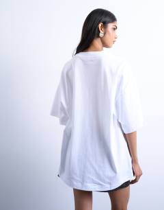 Model wearing Oversized drop shoulder tee in white