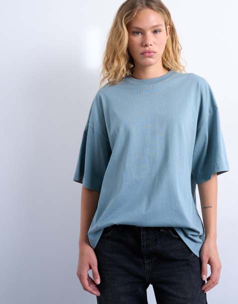 Topshop oversized drop shoulder tee lead blue - view 1