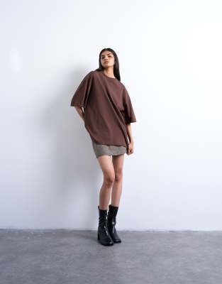Topshop Oversized Dropped Shoulders Tee In Brown
