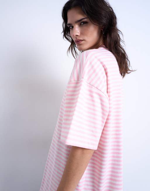 Topshop oversized dropped shoulders tee in pink stripes, 2 of 4