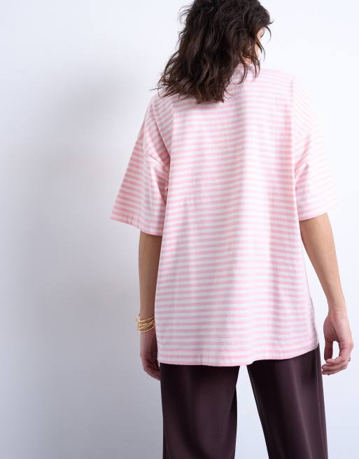 Topshop oversized dropped shoulders tee in pink stripes, 3 of 4