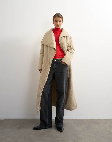 Topshop oversized dynejakke med ståkrave og longline i beige - view 1