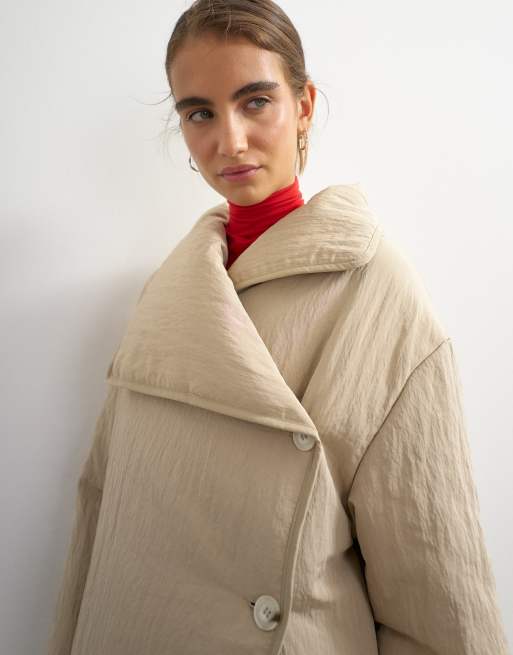 Topshop oversized dynejakke med ståkrave og longline i beige, 4 af 4