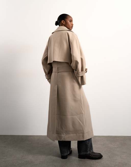 Topshop - Oversized elegante effen trenchcoat met verlaagd armsgat in stone, 2 van 4