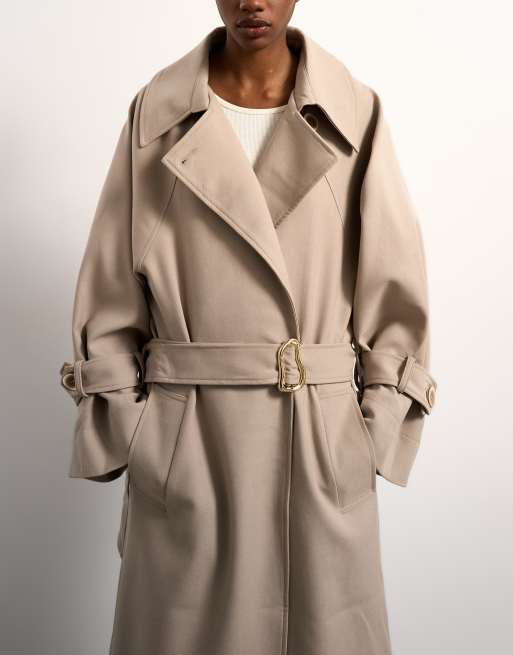 Topshop - Oversized elegante effen trenchcoat met verlaagd armsgat in stone, 4 van 4