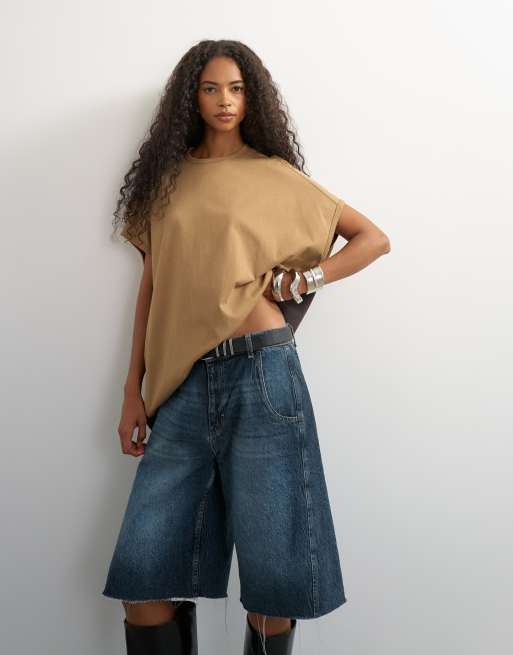 Topshop oversized farveblok cirkel-tanktop i beige og sort