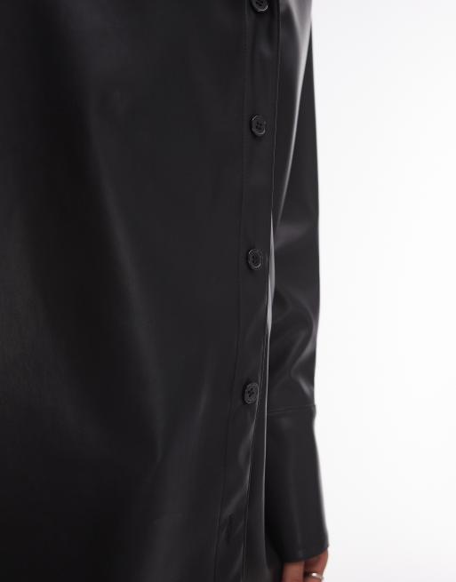 Topshop oversized faux leather shirt in black | ASOS