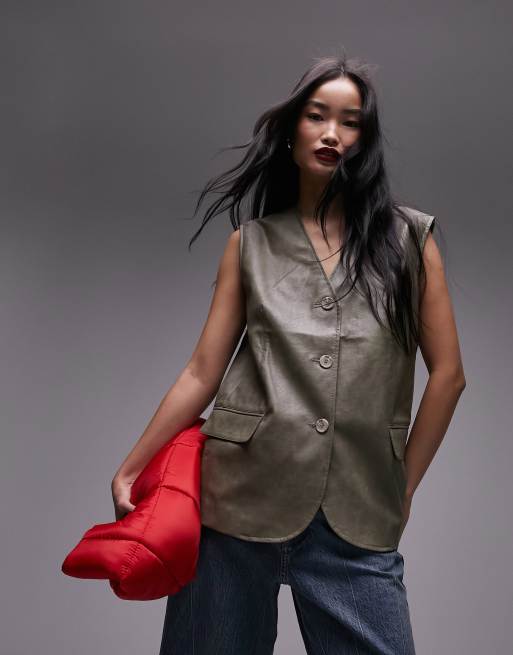 Leather waistcoat womens topshop hot sale