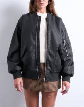 Topshop oversized faux leather washed MA1 bomber jacket in washed black