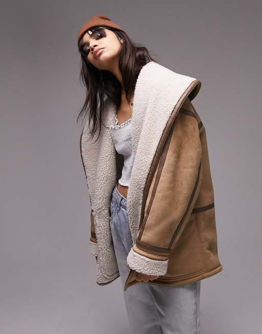 発注日 トップショップ Topshop oversized faux shearling car coat in