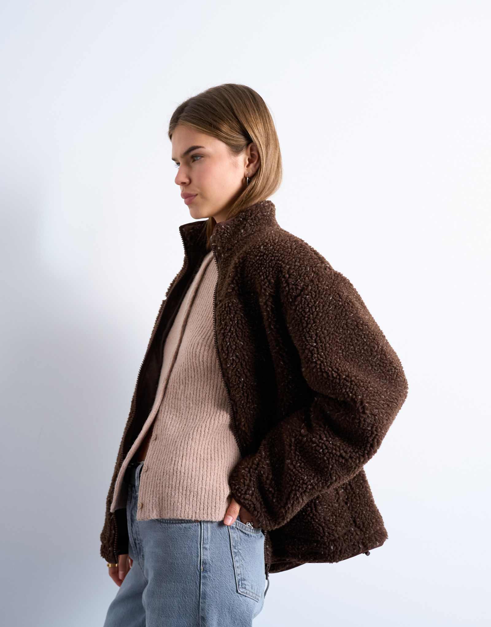 Флисовая куртка-воронка оверсайз от Topshop в шоколадную крапинку
