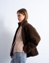 Topshop oversized funnel fleece jacket in chocolate speckle