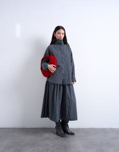 Oversized funnel neck check shirt in navy